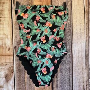 Victoria's Secret Swimsuit One Piece Scalloped‎ Strapless Floral Tropical Small